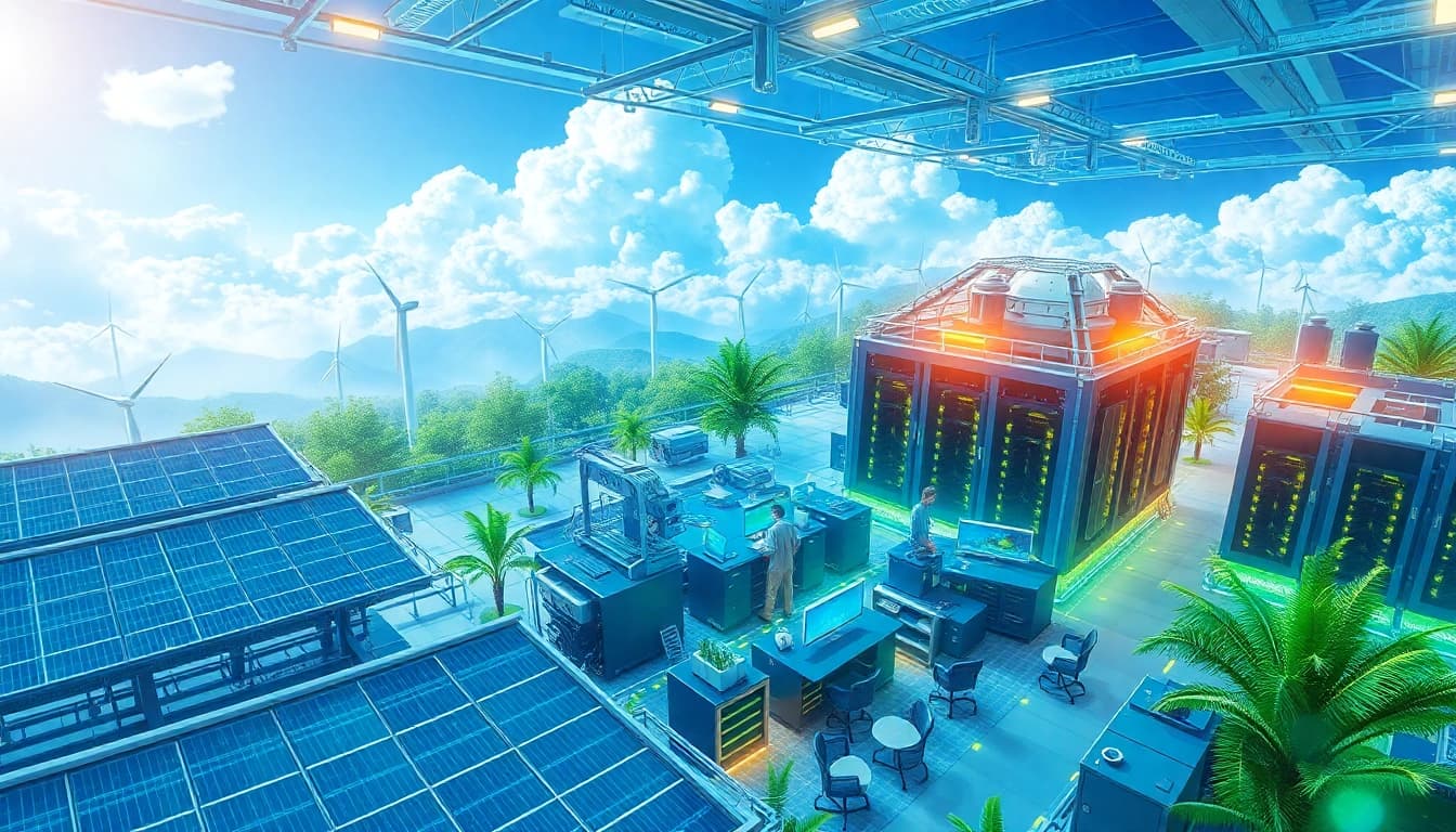 Futuristic cloud mining facility highlighting advanced technology and renewable energy for best cloud mining platforms.