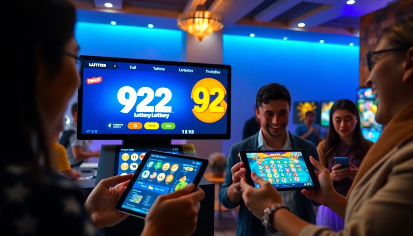 Interactive gaming interface for 92lottery showcasing users enjoying lottery games on various devices.