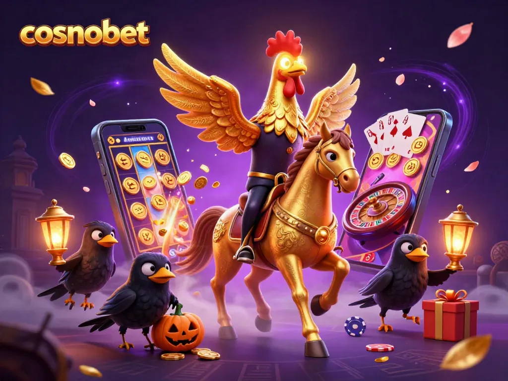 Experience thrilling gameplay at cosmobet with golden rooster characters in a vibrant casino scene.