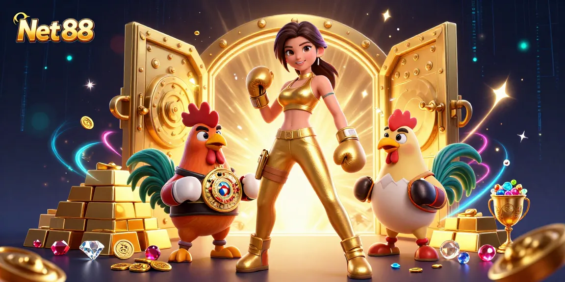 Play exciting Net 88 casino games featuring a powerful female athlete and championship rooster.