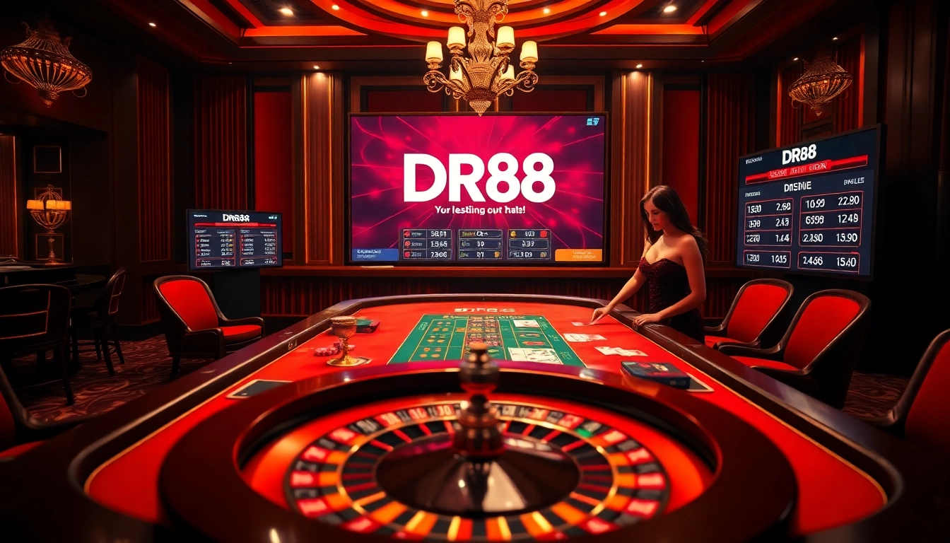 Experience an exciting DR88 gaming moment with poker, roulette, and vibrant casino ambiance.