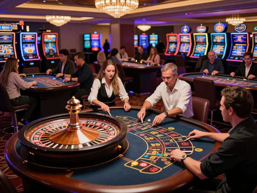 Engaging roulette gameplay at 888new with players placing bets and croupiers in motion.
