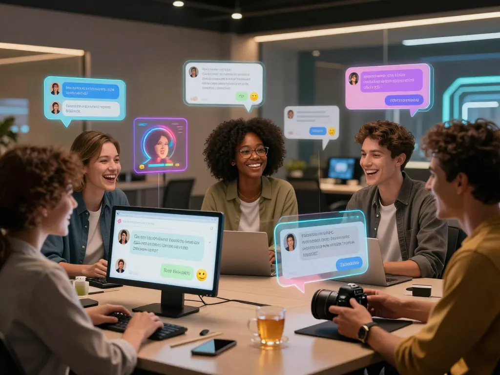 Engaging scene of individuals using sex chat AI technology in a modern digital environment, emphasizing interaction and connection.