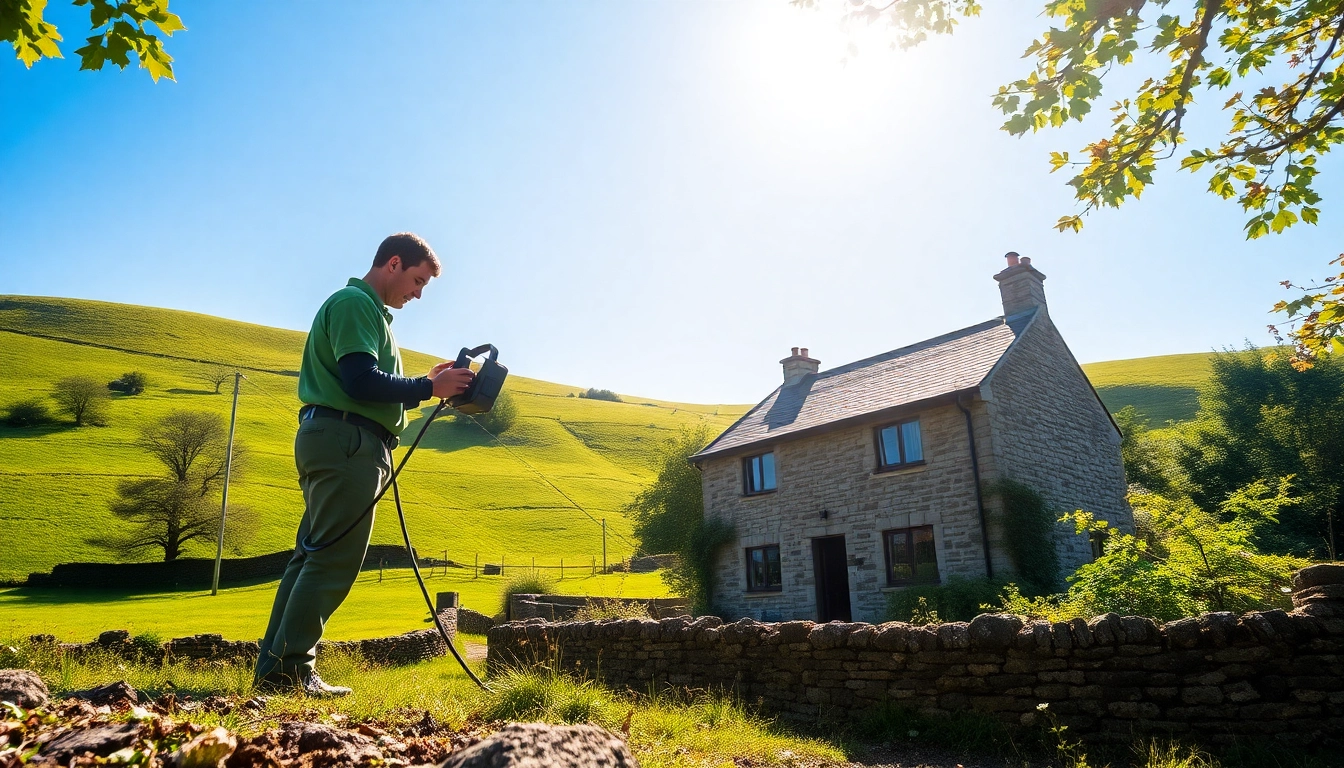 Leak Detection Cornwall technician utilizing advanced tools in a scenic landscape.