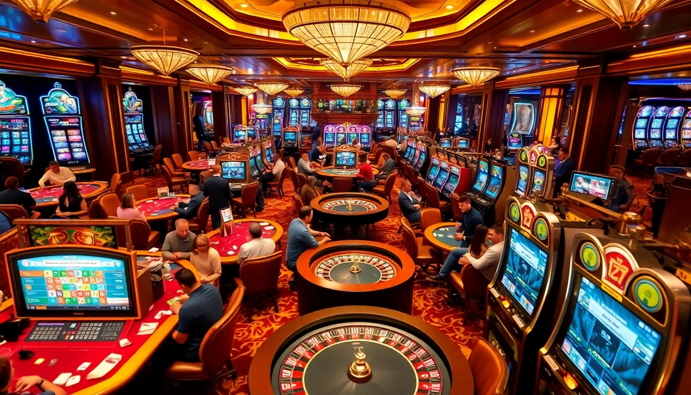 SUNCITY casino scene showcasing players engaged in thrilling games of poker and roulette.