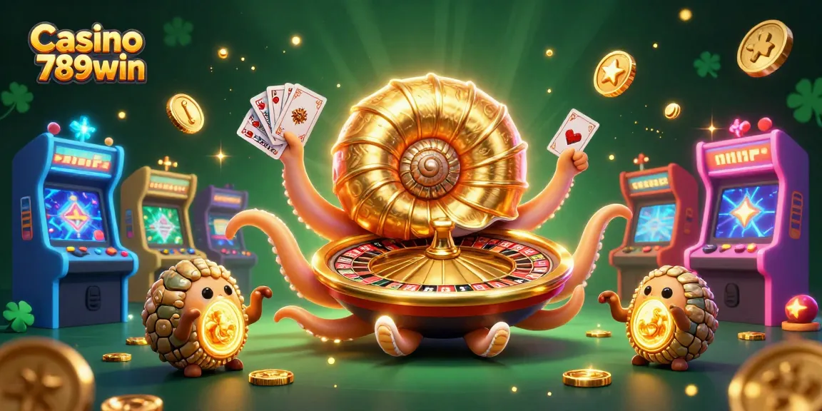 Experience the thrill of Casino 789win with a dynamic 3D illustration of a giant nautilus roulette wheel.