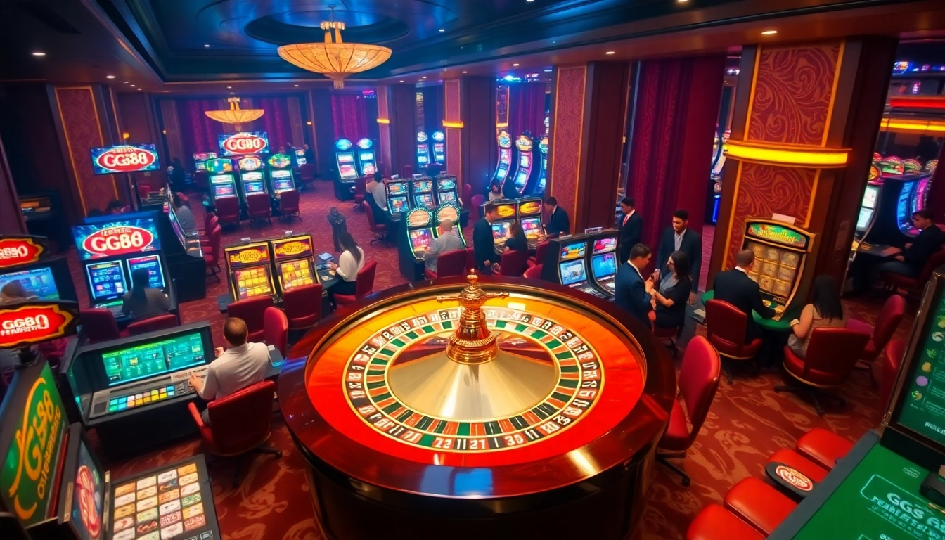 Players enjoying the excitement of GG88 with engaging casino games and vibrant slot machines.