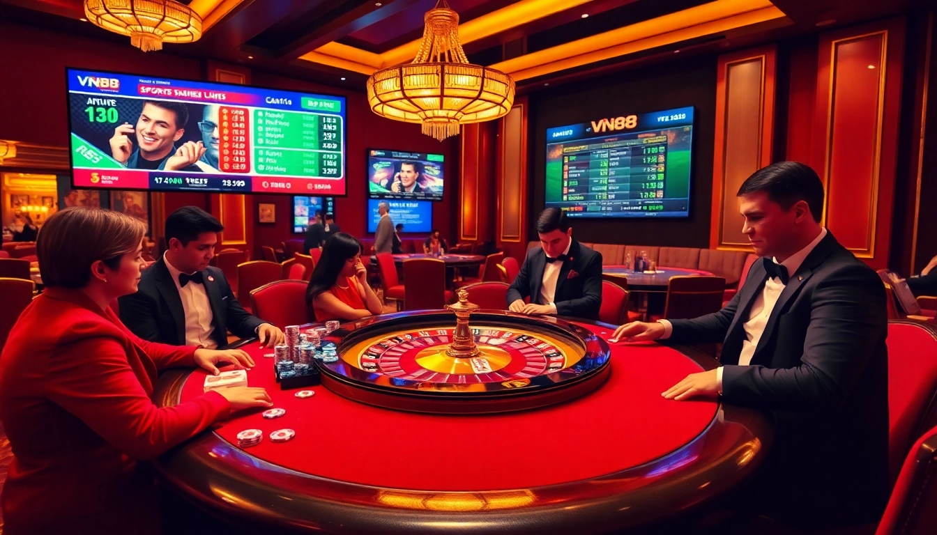 Experience an exciting poker game at VN88's luxury casino featured with vibrant colors.