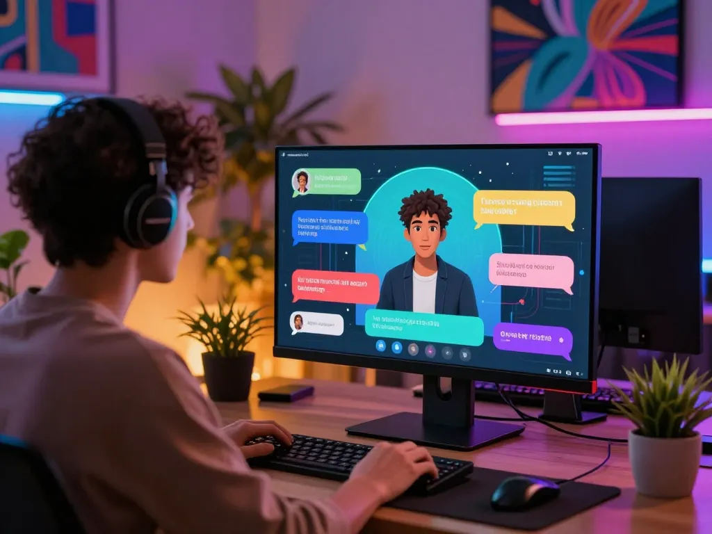 Interactive chat scene with character ai nsfw on a sleek computer, showcasing personalized dialogues.