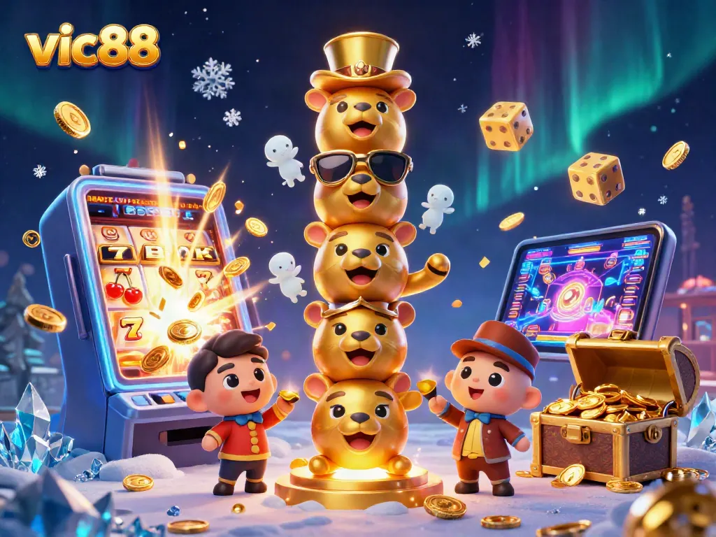 Spin the reels at vic88 with vibrant 3D slot machine bursting coins for exciting wins.