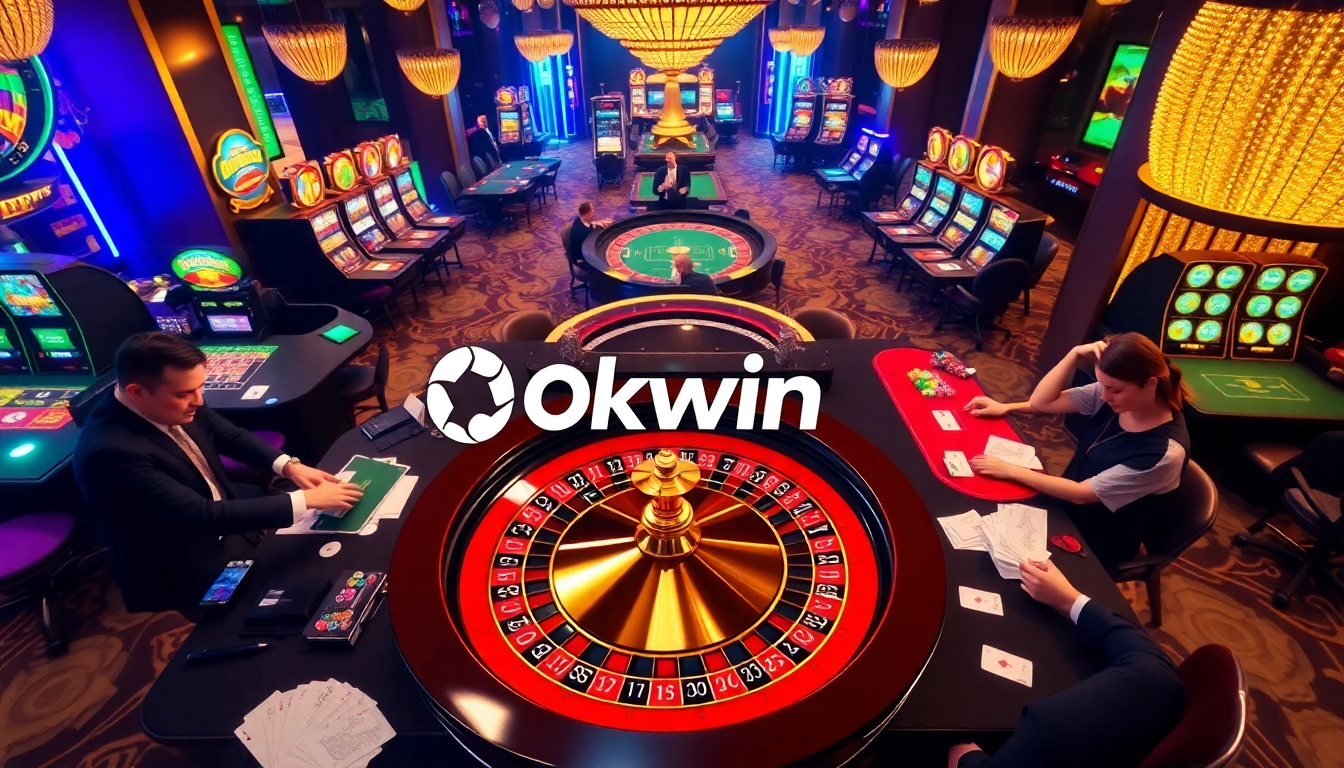 Okwin players engaging in thrilling casino games at a vibrant roulette table.