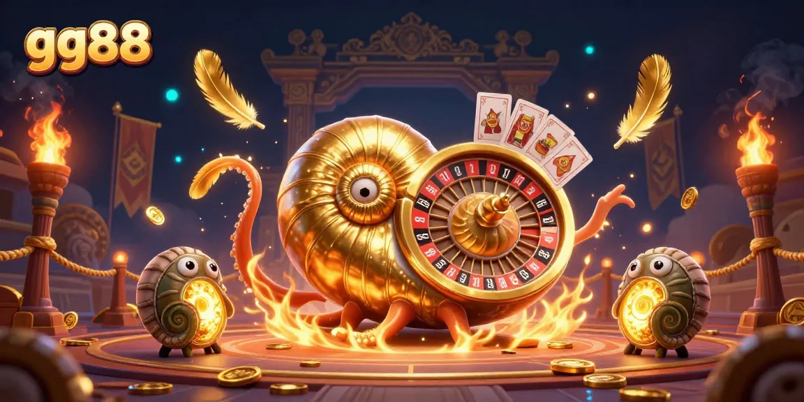 Experience thrilling gameplay with gg88's ancient giant nautilus and glowing companions in a vibrant casino scene.