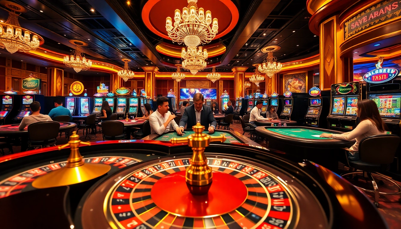 Experience thrilling gameplay with https://fly88seo.com/ casino atmosphere filled with poker chips, roulette wheels, and players enjoying their bets.