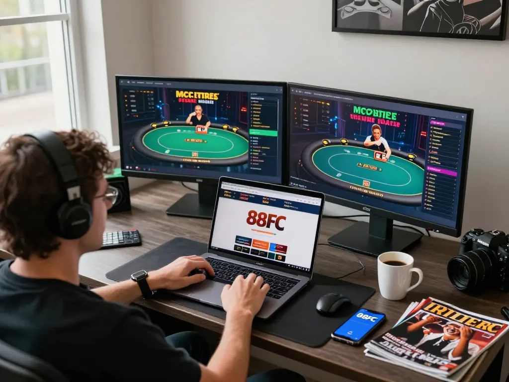 Player analyzing strategies on 88fc gaming platform during online casino session