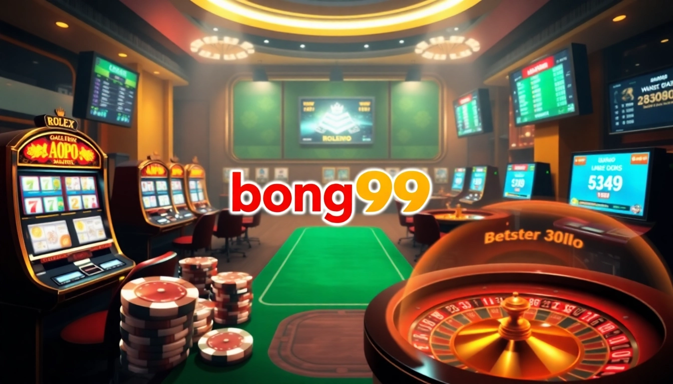 bong99 offers an immersive online gambling experience with vibrant casino visuals and engaging betting elements.