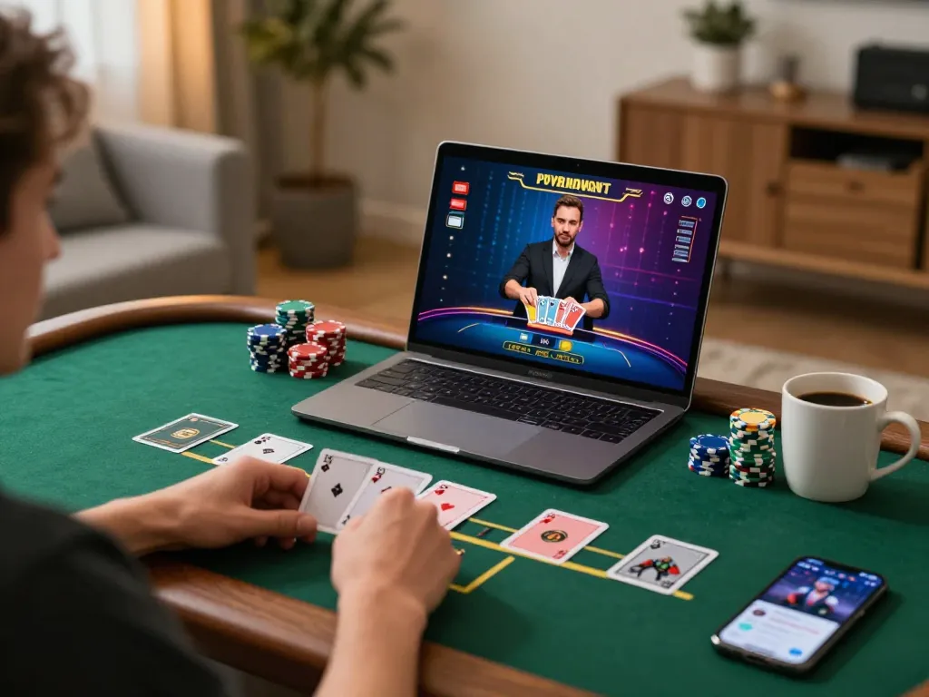 The player at 789 club experiences thrilling blackjack action in a cozy home office setting.