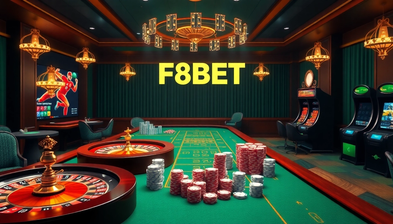 Exciting gambling action at Nhà cái F8BET with vibrant casino and sports betting visuals.