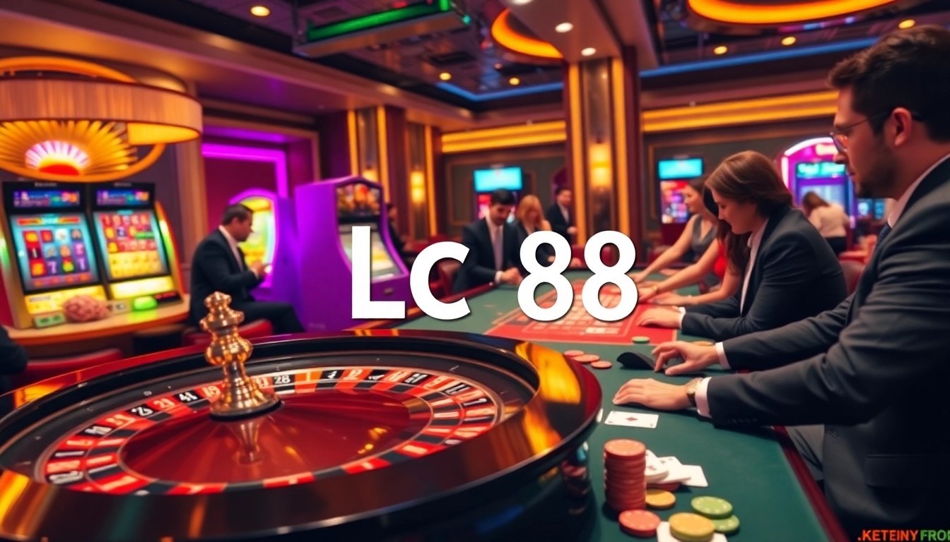 Experience the excitement of lc88 in this thrilling casino scene with roulette and poker action.