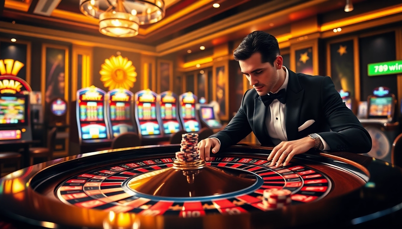 Enjoying high-stakes gaming action at 789win casino with lively roulette and poker elements.