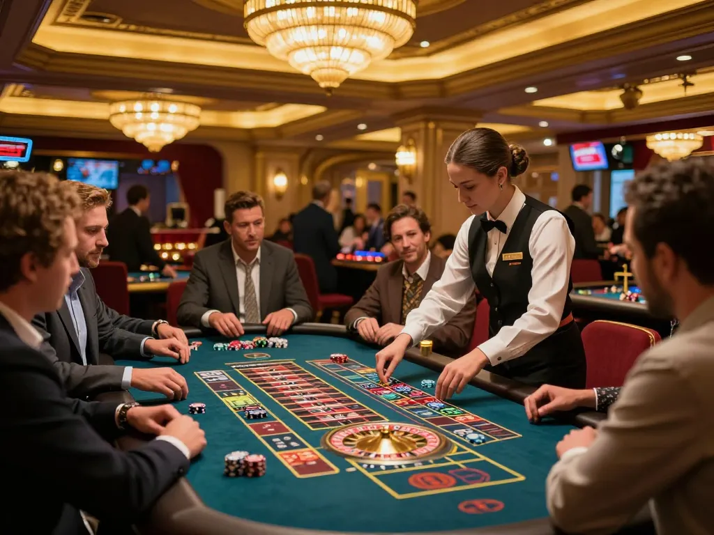 Engaged players placing bets at a roulette table in a luxurious casino atmosphere at hitclub.