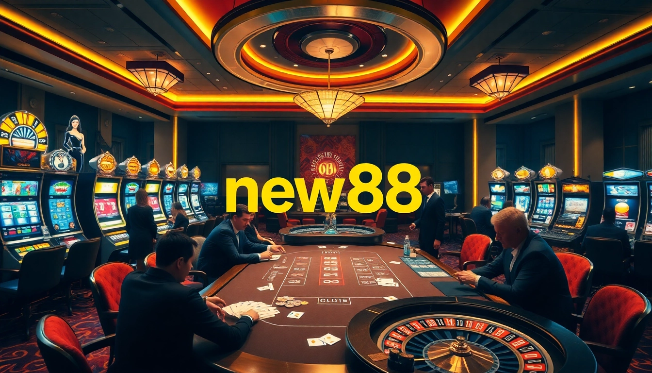 Experience thrilling casino action with new88 at a luxurious poker table surrounded by high-stakes excitement.