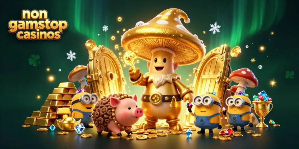 Experience the enchantment of non gamstop casinos with a magical 3D wizard scene filled with treasures.