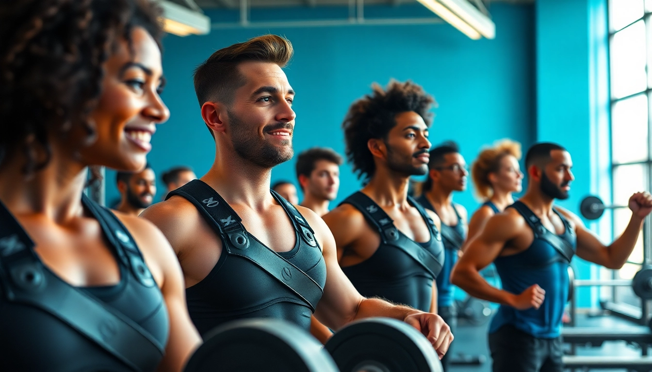 Shoulder brace for weightlifting worn by diverse athletes lifting weights in a bright gym.