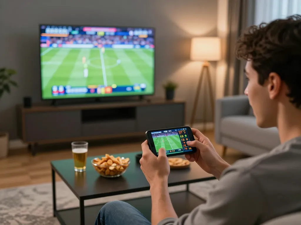 Engaging with sports betting on mobile at nk88 while watching live events.