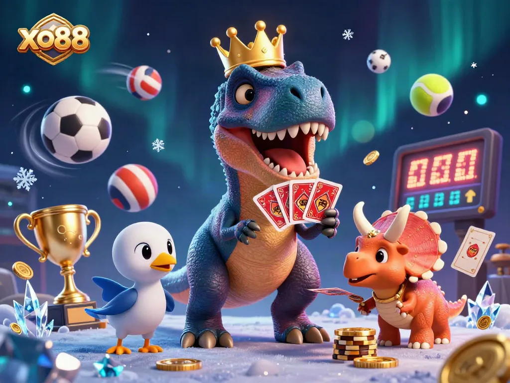Engage with xo88 as characters shuffle cards and stack chips in a vibrant casino setting.