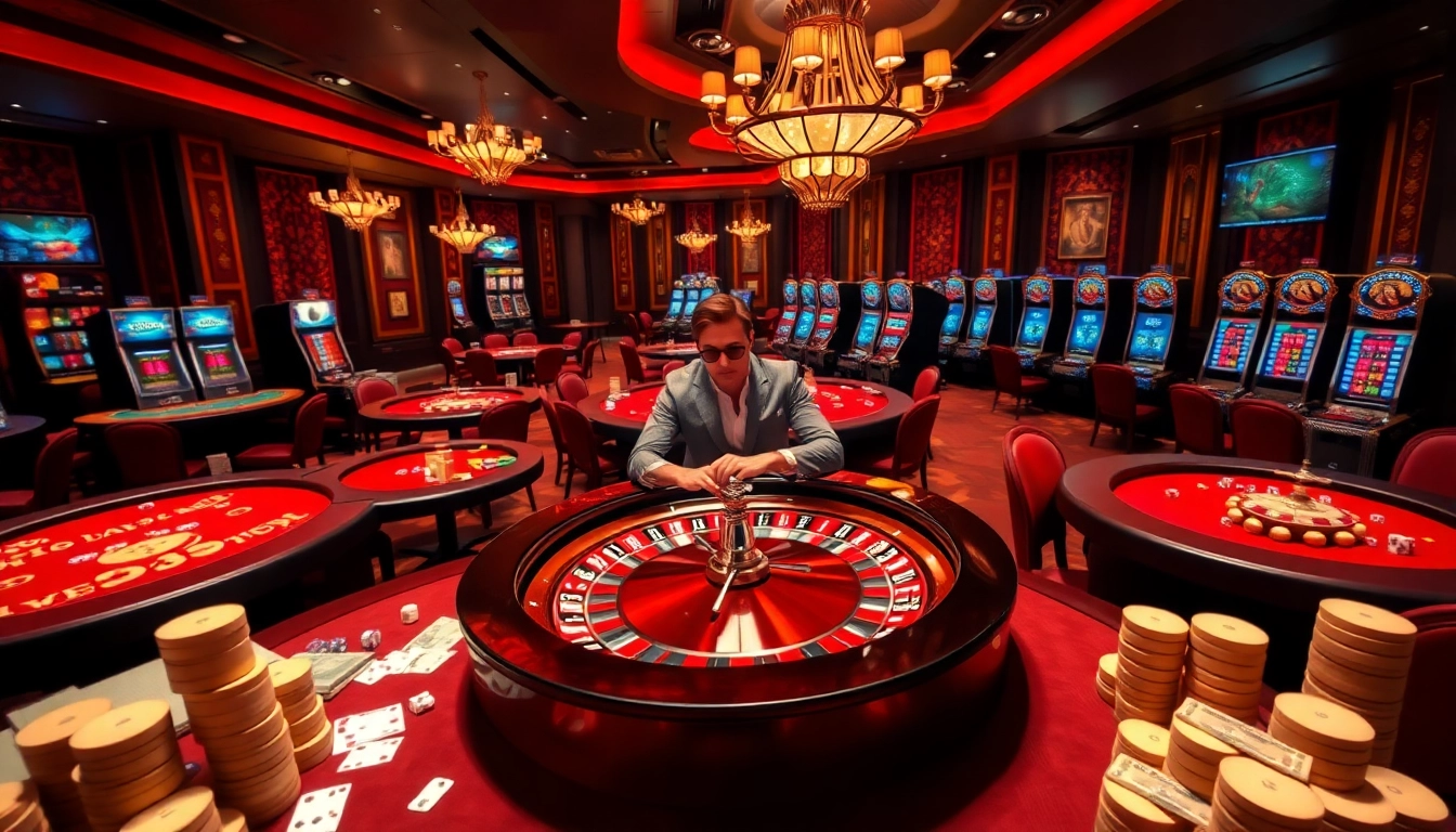 Players winning at RR88 in a luxurious casino setting filled with vibrant games and exciting action.