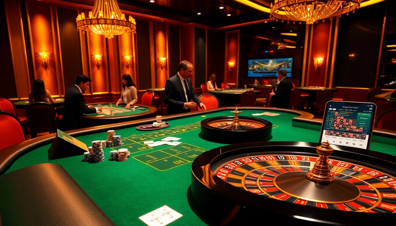 Engaging gamblers at a TT88 casino table with poker chips and a roulette wheel.