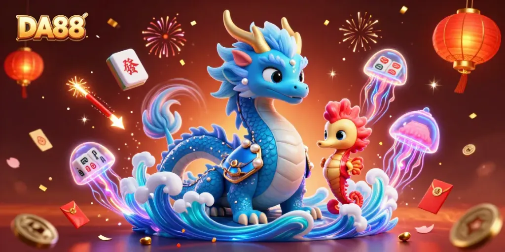 Engage in thrilling DA88 gaming experience with vibrant underwater characters and casino elements.