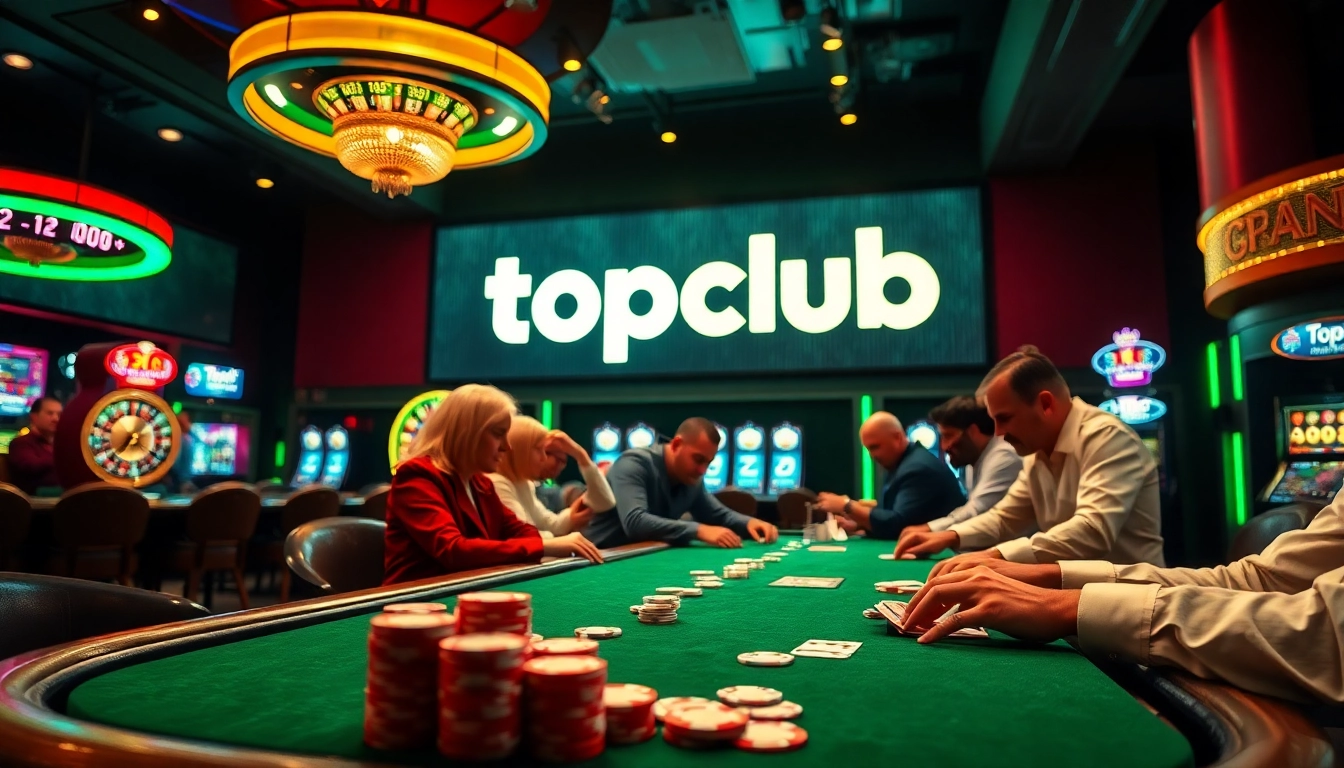 topclub poker players enjoying an intense game at a luxurious casino table