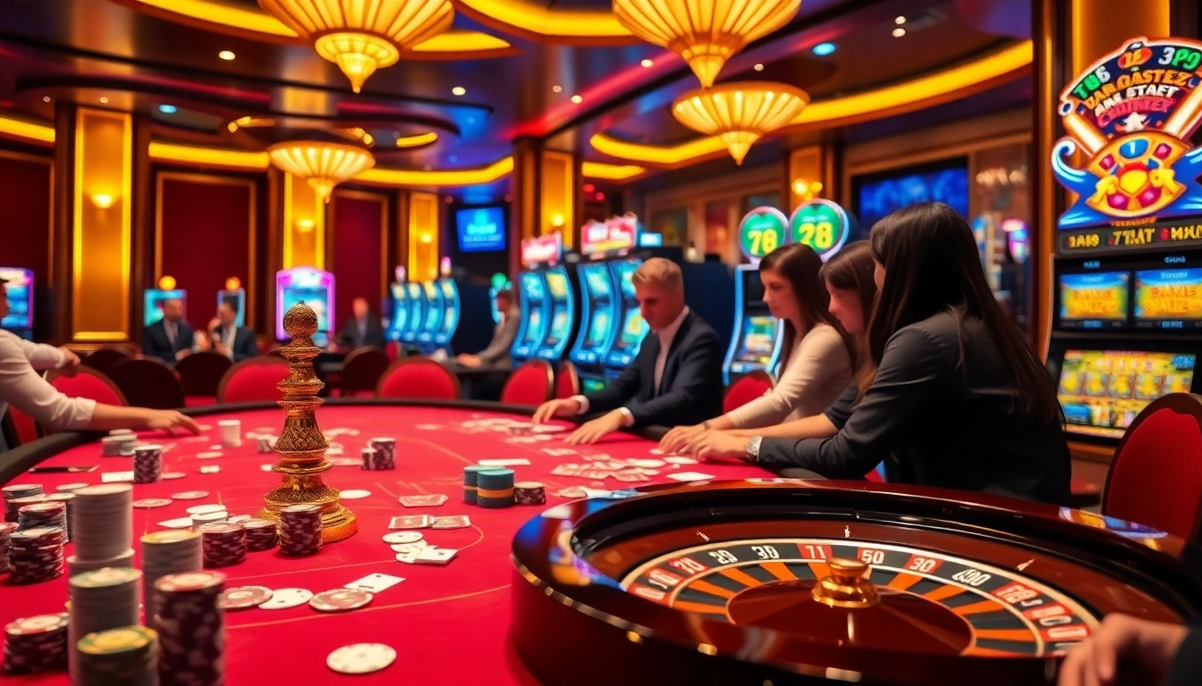 Casino players enjoying games at 789club, showcasing excitement and lavish ambiance.