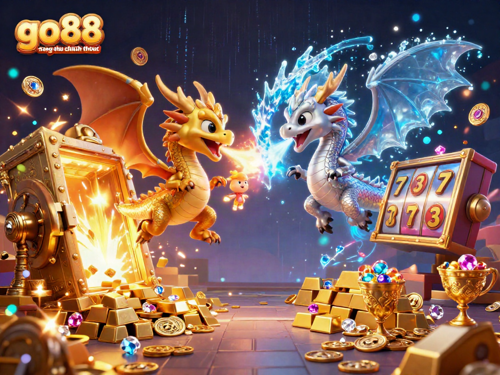Engage with go88 trang chu chinh thuc through a vibrant 3D casino scene with dragons and treasure.