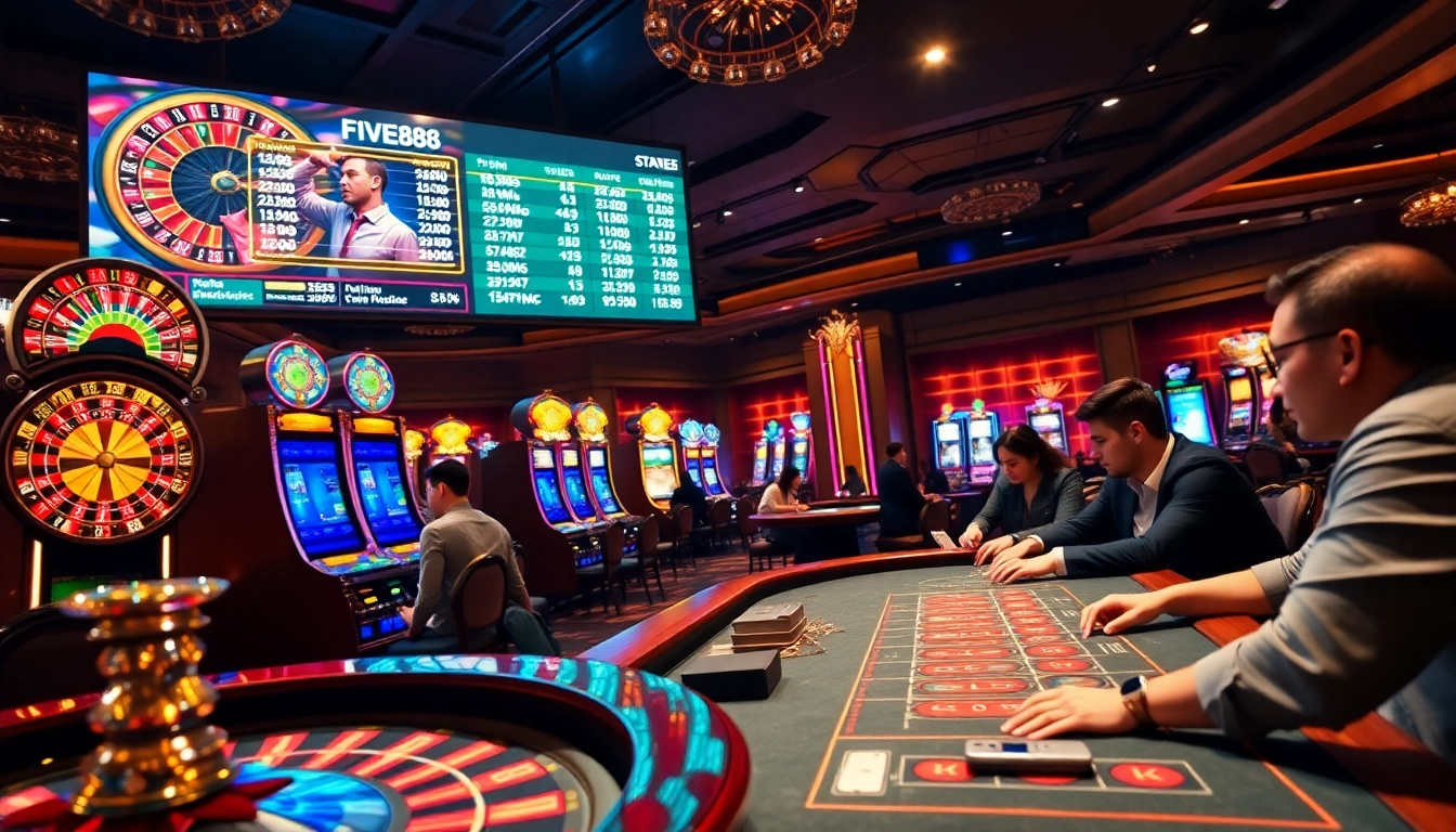 Experience the thrill of betting at FIVE88 with engaging casino visuals and vibrant interactions.