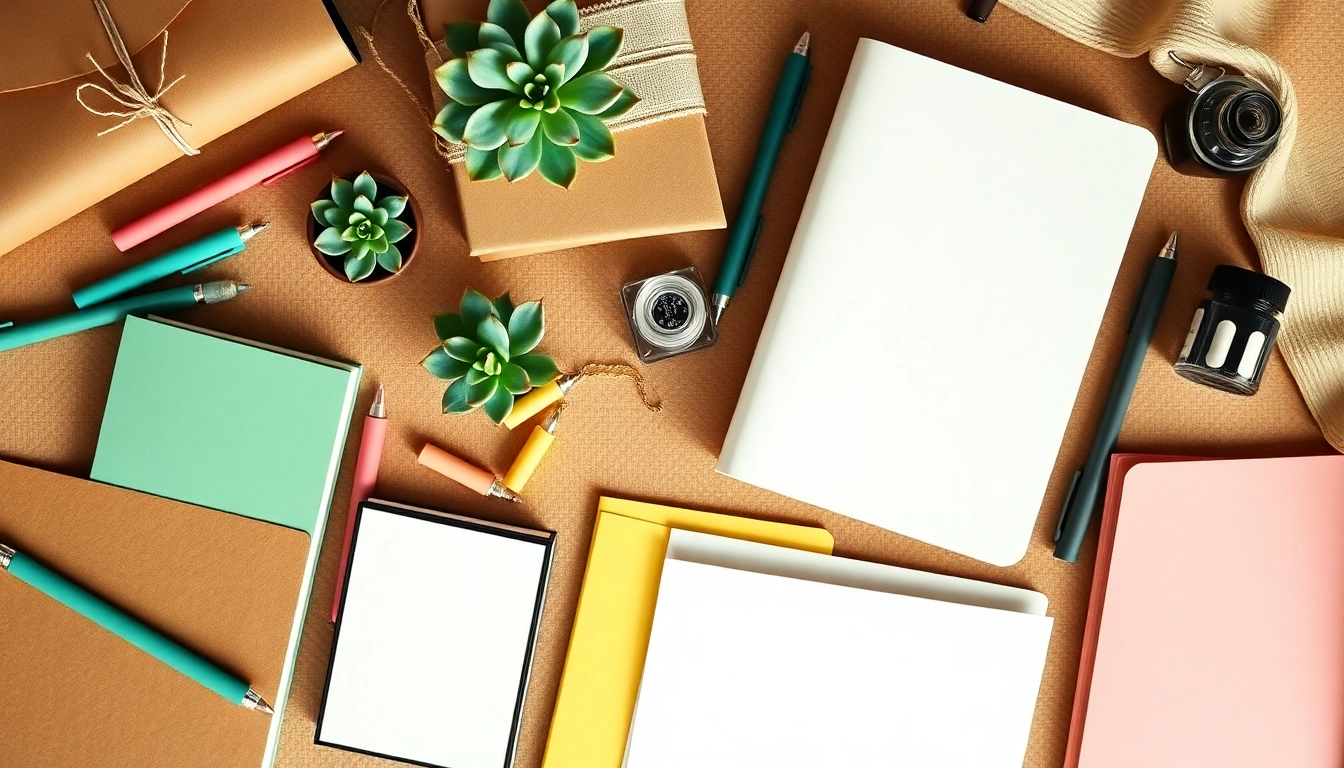 Explore the elegance of stationery uk with colorful pens and unique notebooks in a delightful flat lay.