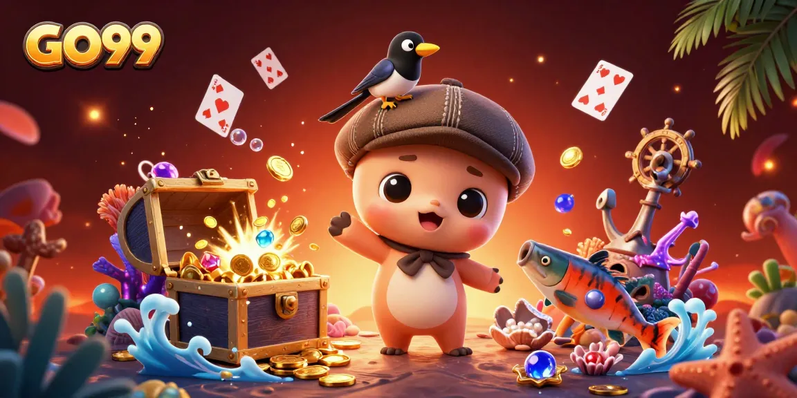 Experience thrilling fun at GO99 with a dynamic underwater casino scene filled with gold and games.
