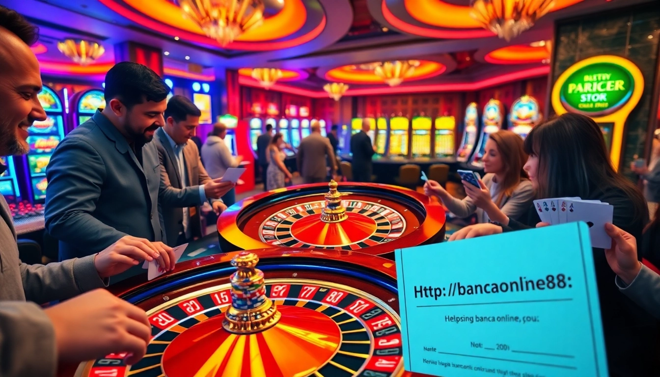 Experience the thrills of https://bancaonline88.com/ with players placing bets at a vibrant casino table filled with poker chips.