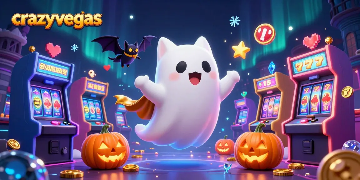 Experience thrilling gaming at crazyvegas with a ghost cat and bat in a haunted casino filled with vibrant game elements.