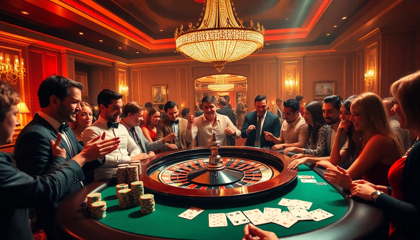 Experience the excitement of 33win at a luxurious casino roulette table filled with eager players and vibrant colors.