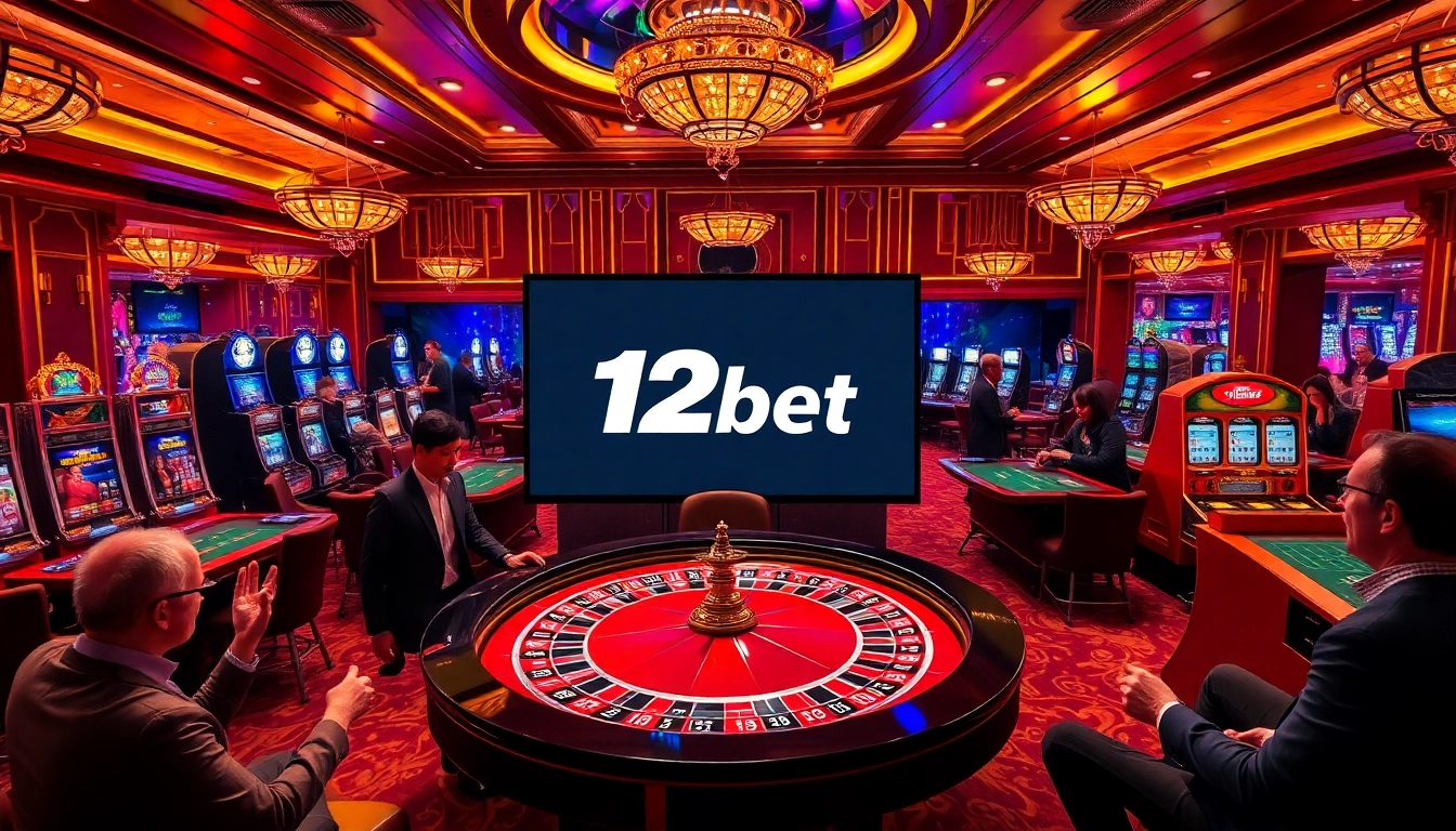 Players enjoying a thrilling game at 12bet casino with roulette and slot machines.