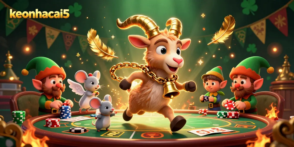 Engage with dynamic gaming at keonhacai5, where festive characters bring a thrilling casino atmosphere alive.