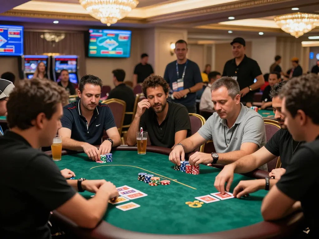 Bong99 players immersed in an exhilarating poker game at a vibrant casino.