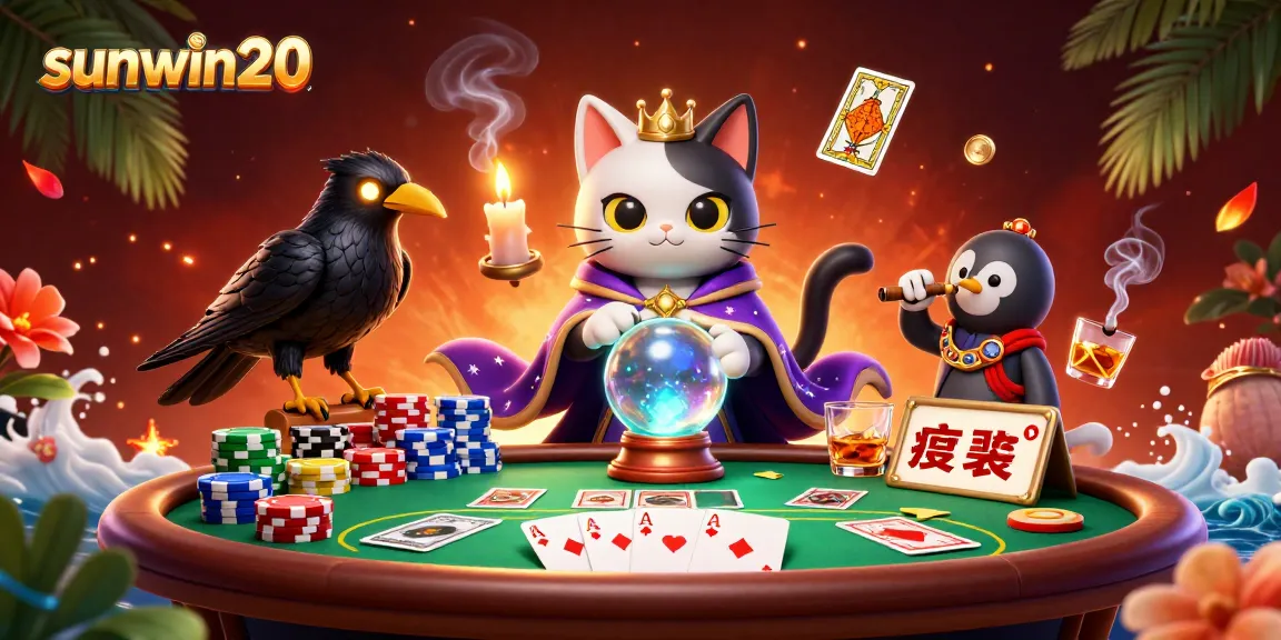 Experience sunwin20's mystical casino world with a vibrant, tarot-themed 3D scene.