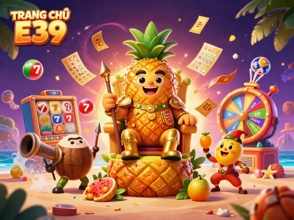 Engage in exciting gameplay at TRANG CHỦ E39, featuring vibrant slot reels and dynamic gaming elements.
