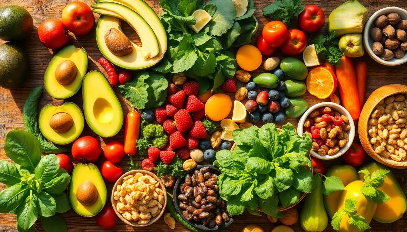 Delicious Healthy Food spread featuring fresh fruits and vegetables.