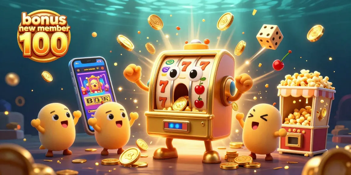 Permainan slot dengan bonus anggota baru 100 menemukan jackpot dengan koin berjatuhan.