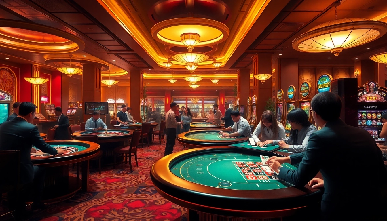 KJC AC 3 showcases an exhilarating casino floor scene with players enjoying roulette and poker.