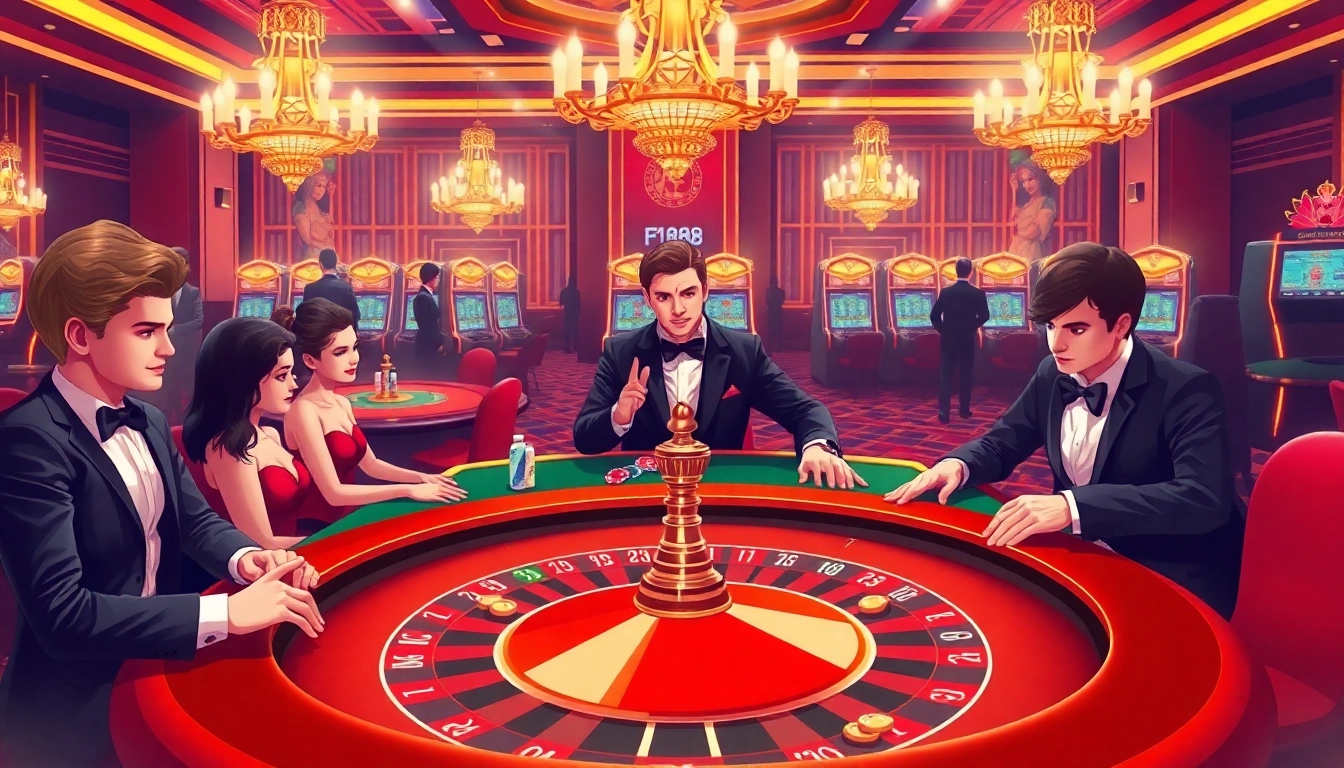 Experience the thrill of F168 with professional poker players at a luxurious casino table.